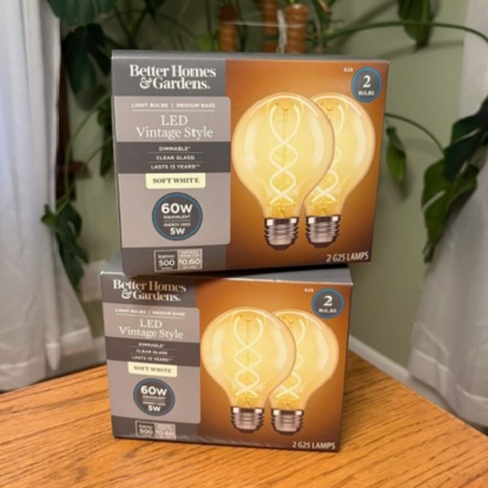 Better Homes & Gardens LED Vintage Style Light Bulbs, 60W Soft White, Dimmable